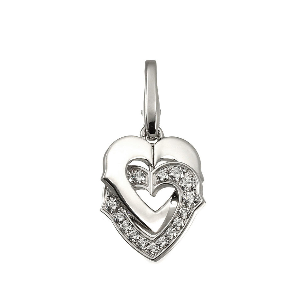 Cartier Double Heart Diamond Pendant Top, 18K White Gold (750), Charm